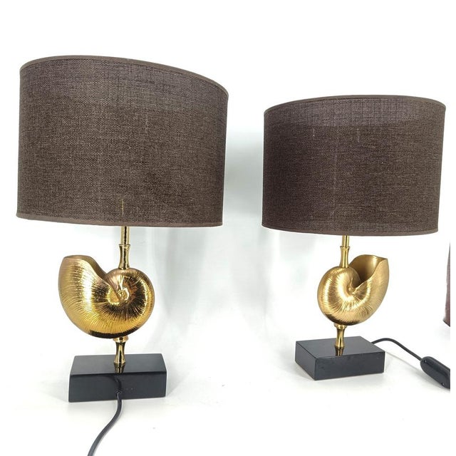 Metal Brass Nautilus Table Lamps from Maison Charles, France, 1970s, Set of 2 For Sale - Image 7 of 12