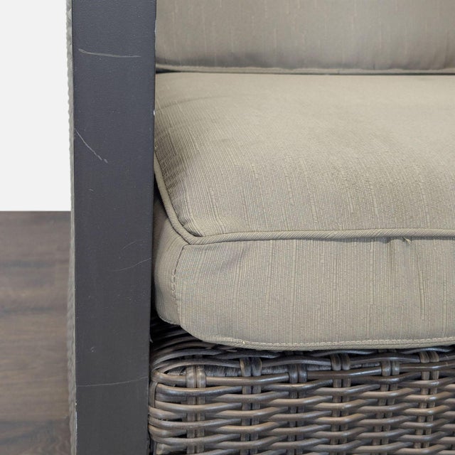 All Weather Outdoor Wicker Armchair With Cushions - Sturdy Metal Frame For Sale In San Francisco - Image 6 of 8