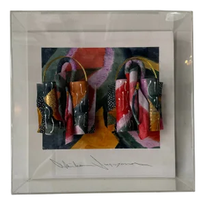 Akiko Sugiyama (Japanese / American, Born 1947) " Great Double Blooms " Mixed Media Wall Art