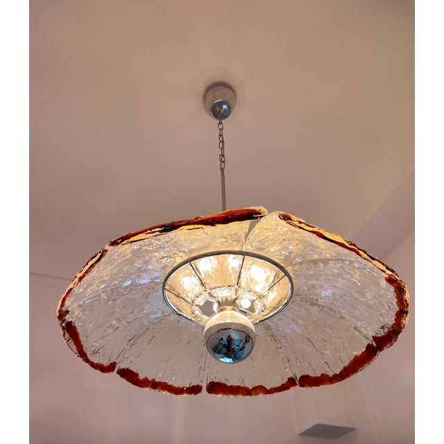 Metal Murano Glass Pendant Lamp with 8 Petals attributed to Carlo Nason for AV Mazzega, 1970s For Sale - Image 7 of 11