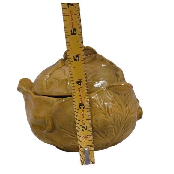 1960s Spring Cabbage Lettuce Turain Serving Bowl W Lid & Plate Green Ceramic Cottage Farm Easter For Sale - Image 14 of 15