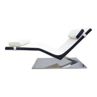 Modernist Nolen Niu ~ Zero Chaise Lounge Chair ~ White Leather & Mirrored Chrome For Sale