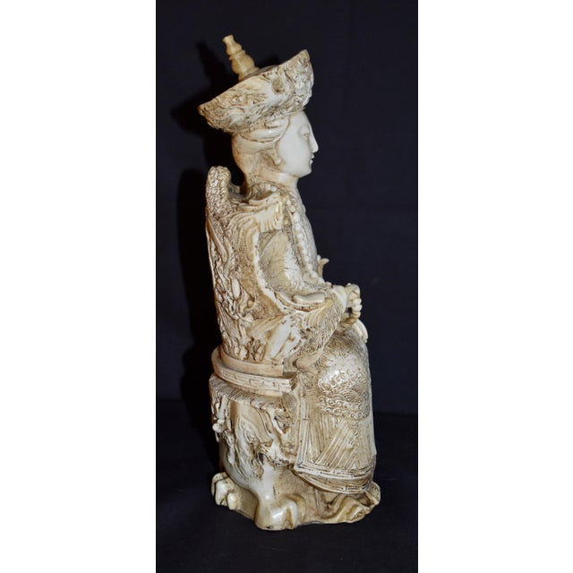 Plastic Vintage Chinese Empress Carved Cast Resin With Faux Ivory Finish Figurine Statue For Sale - Image 7 of 16