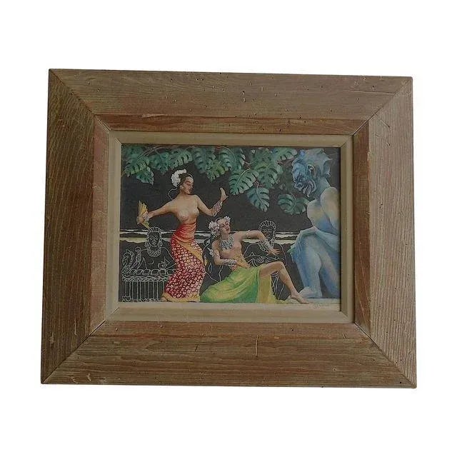 Paint Original Signed Vintage Watercolor & Gouache Painting "South Seas Dancers" For Sale - Image 7 of 7