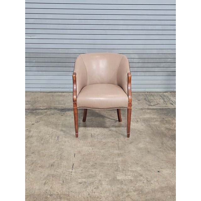 Late 20th Century Taupe Leather Club Chair With Mahogany Frame For Sale - Image 4 of 10