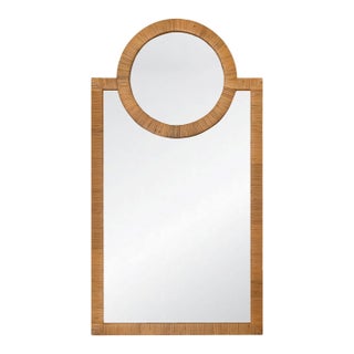 Matthew Izzo Home- Orlando Rattan Wrapped Rectangle Wall Mirror With Circle Detail For Sale