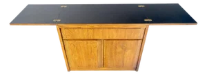 Mid Century Flip Top Oak Liquor Cabinet Server Small Sideboard on Wheels MINT