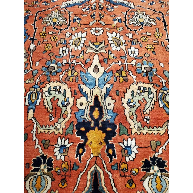 Early 20th Century 20th Century Antique Farahan Sarouk Rug, Handmade Oriental Rug, Rusty Red Navy Blue Very Fine Detail For Sale - Image 5 of 12
