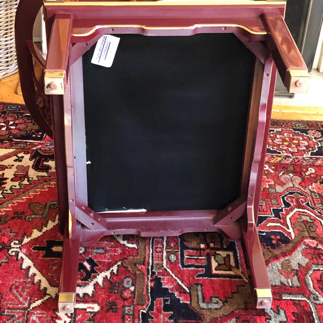 1970s James Mont-Style Oxblood Red Horseshoe Chinoiserie Accent Chair For Sale - Image 11 of 12