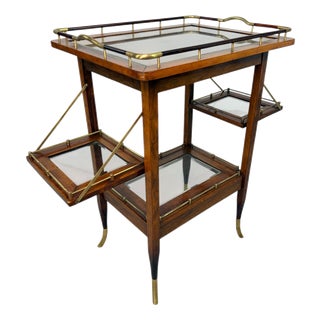 Art Deco Walnut and Brass Tea Trolley with Serving Tray, 1920s For Sale