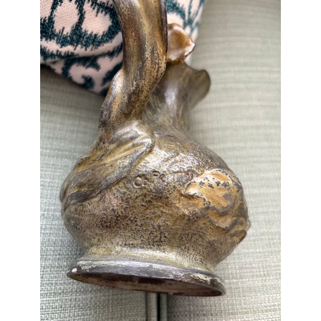 Early 20th Century Early 20th Century Art Nouveau Figural Pitcher Cb Perron Nude Woman Metal Vase For Sale - Image 5 of 9
