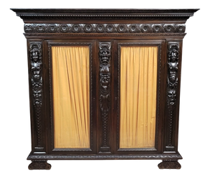 Italian Library with Renaissance-Style Caryatids in Blackened Wood, 1680s