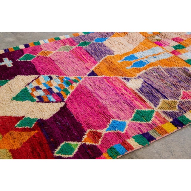 Vintage Boujad Moroccan Handmade Geometric Multicolor Berber Wool Rug For Sale - Image 10 of 12