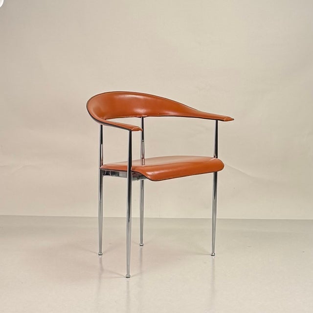 1980s Pair of Vintage Cognac Leather P40 Chairs by Vegni & Gualtierotti for Fasem For Sale - Image 5 of 12