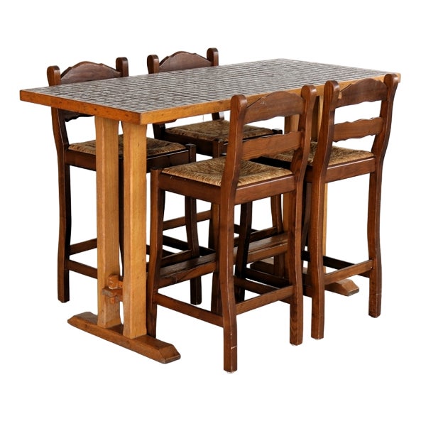 Vintage Bar Table with Stools, 1950s, Set of 5 For Sale
