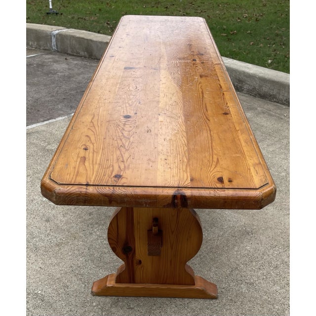 Brown French Country Brutalist Trestle Bench For Sale - Image 8 of 10