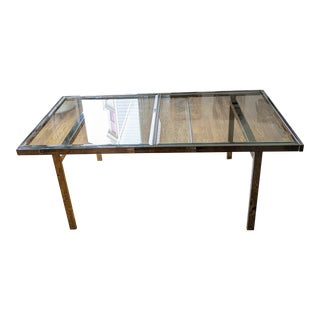 1970s Milo Baughman Extension Chrome and Glass Dining Table For Sale