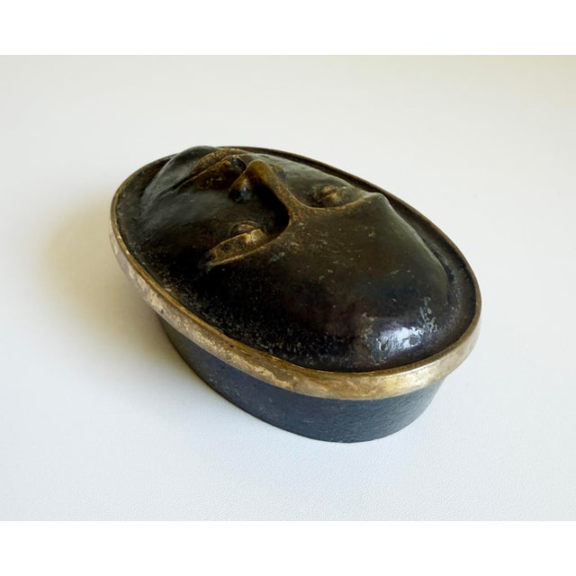 Brutalist Bronze Oval Box With Sculpted Face by Nelles Studio, 1989 For Sale - Image 3 of 10