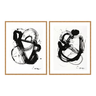 Noir Et Blanc Diptych by Lesley Grainger in Gold Frame, Medium Art Print For Sale