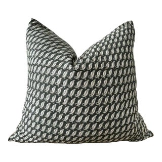 Hand Blocked Linen Pillow With Down Feather Insert For Sale
