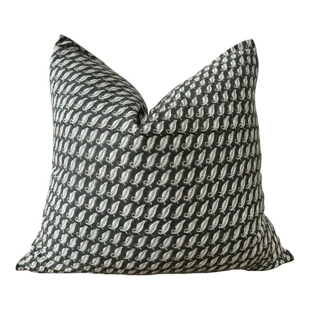 Hand Blocked Linen Pillow With Down Feather Insert For Sale