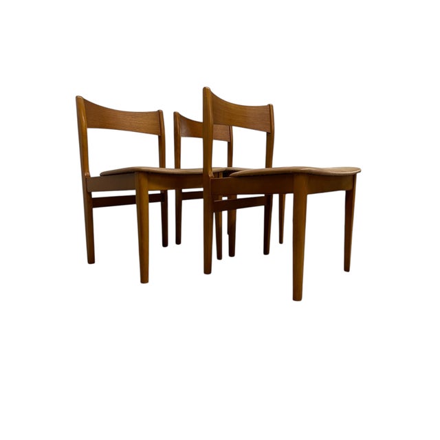 Brown 1970s Mid-Century Modern Dining Chairs, Set of 3, Wooden Frames With Curved Backrests and Upholstered Seats For Sale - Image 8 of 10