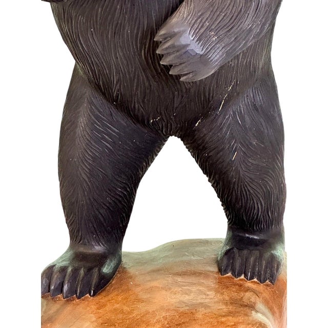 Late 20th Century Rare Rustic Carved Wooden Standing Bear Lamp With Intricate Details For Sale - Image 13 of 15