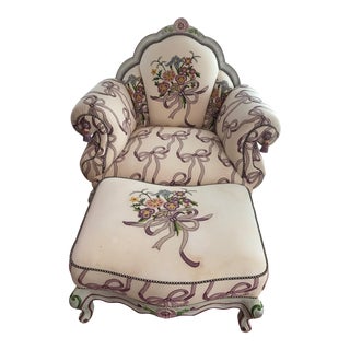 MacKenzie Childs Diva Chair & Footstool For Sale