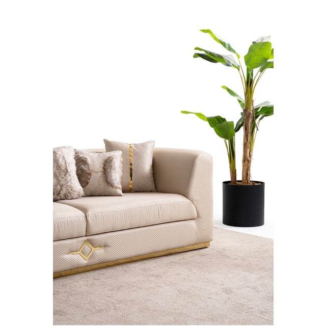 Contemporary New Vega 3–Piece Gold Accent Modern Luxury Living Room Set - Sofa , Loveseat & Chair For Sale - Image 3 of 18