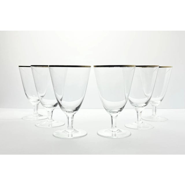 1960s Mid-century Vintage Minimalist 6 Gold Rim Crystal Iced Tea Glasses 6” 14oz Good vintage condition. No chips, cracks,...