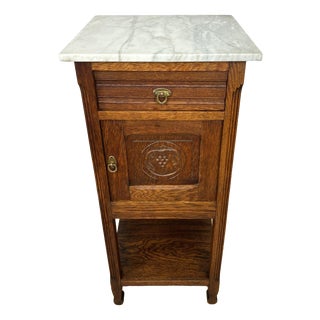 Antique French Oak Bedside Table with Marble Top For Sale
