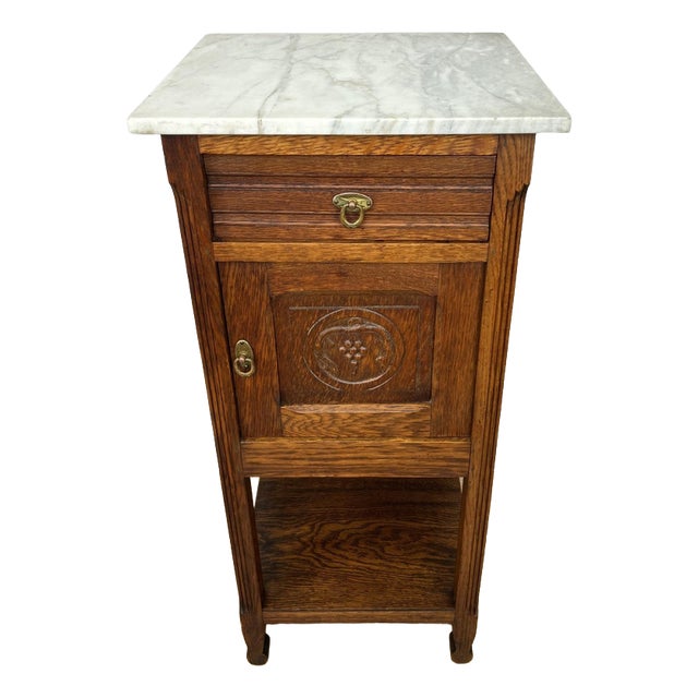 Antique French Oak Bedside Table with Marble Top For Sale