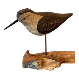 Vintage Hand Carved and Painted Wooden Shorebird, Folk Art, Signed Wek For Sale