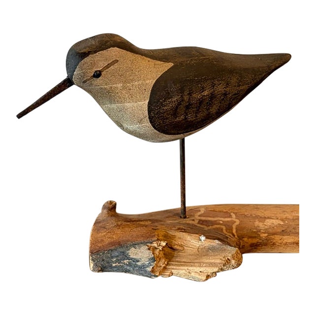 Vintage Hand Carved and Painted Wooden Shorebird, Folk Art, Signed Wek For Sale