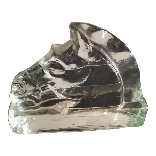 1980s Clear Glass Carved Horse Head For Sale