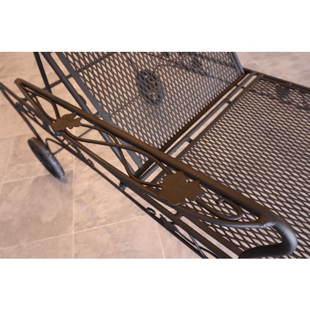 Vintage 1960s Woodard Wrought Iron Chaise Lounges, Pair, Floral Scrollwork, Adjustable, With Wheels, Attributed For Sale - Image 12 of 12