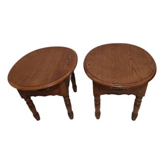 Vintage Wood End Table Oval by Broyhill One Drawer Set of 2 For Sale