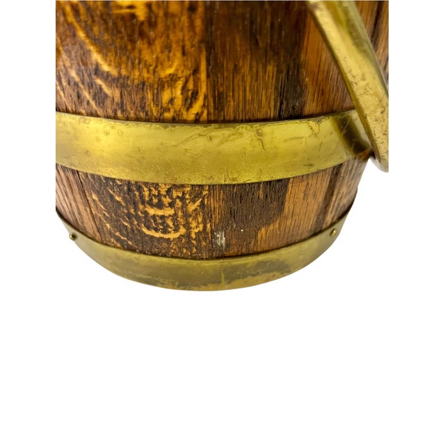Vintage English-Style Wood & Brass Ice Bucket, Mid-Century For Sale - Image 10 of 15