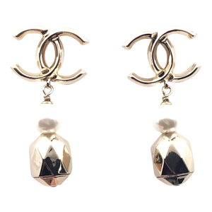 Chanel Gold CC Pearl Geo Dangle Piercing Earrings, A Pair