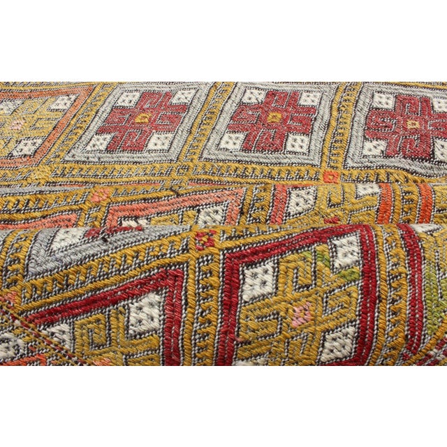 Colorful Vintage Turkish Flat-Weave Embroidered Rug With Geometric Diamond Design For Sale - Image 11 of 13