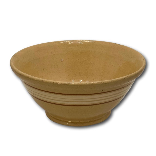 Nice Antique 10 Inch Cream & Brown Color Banded Yellow Ware Kitchen Batter Mixing Bowl Circa Late 1800s For Sale - Image 9 of 15