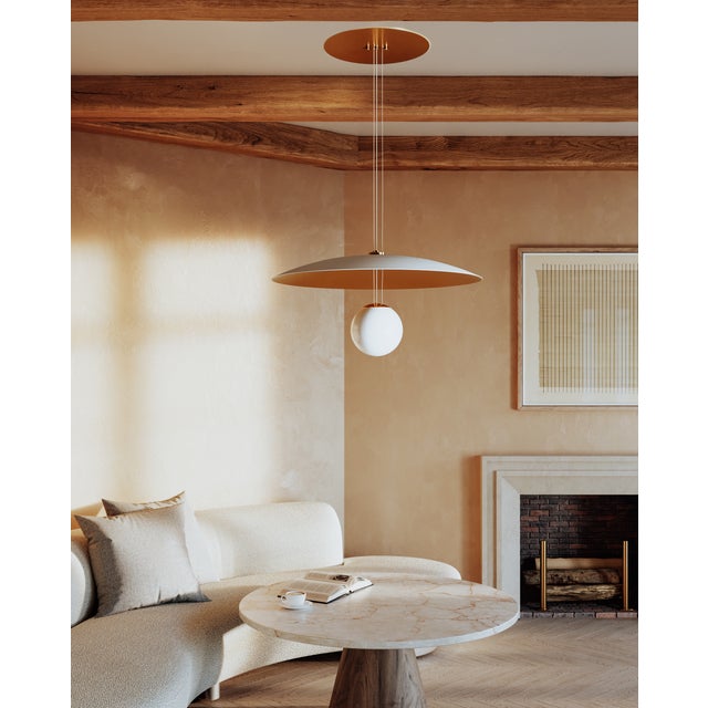 Modern Hudson Valley Lighting Brim 36 in. 1 Light Chandelier in Soft White and Gold Leaf Finish For Sale - Image 3 of 8
