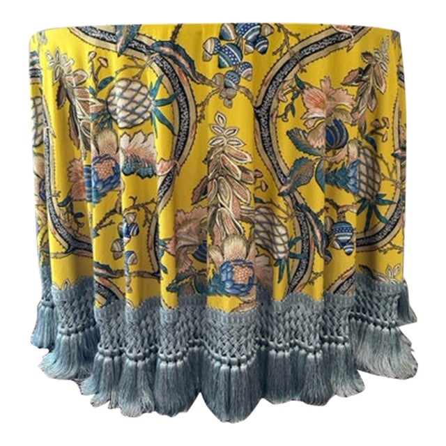 Custom Table in Pierre Frey Du Roi and Samuel & Sons Tassel Fringe For Sale