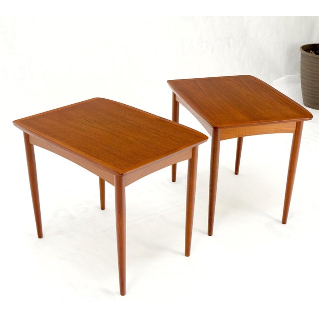 Mid-Century Modern Pair of Danish Mid Century Modern Rolled Edges Side End Tables Stands Dowel Legs For Sale - Image 3 of 12