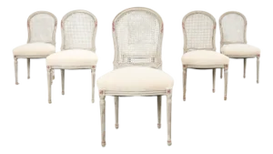 Set of Six Swedish Gustavian Style Painted Cane Dining Chairs