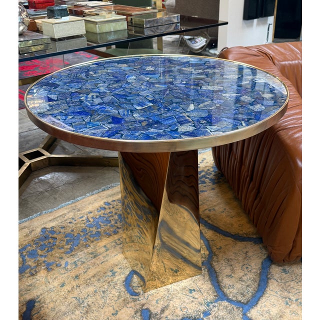 Lapis Lazuli and Bronze Pedestal Table For Sale - Image 4 of 6