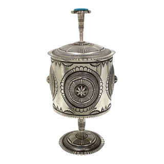 Late 20th Century Rob Bedonie Sterling Silver Navajo Turquoise Lidded Jar For Sale