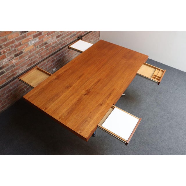 Florence Knoll Vintage Florence Knoll Teak and Chromed-Steel Partner's Desk / Executive Desk For Sale - Image 4 of 18