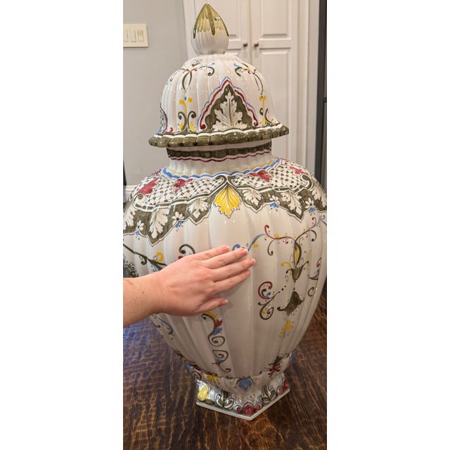 Traditional Monumental Signed Italian Hand-Painted Porcelain Lidded Urn by M. Dalla Costa, 35" For Sale - Image 3 of 12