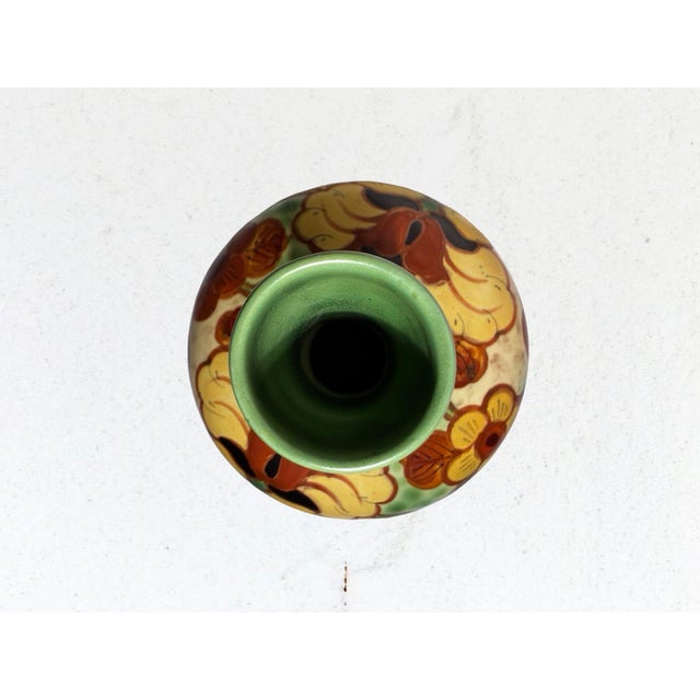 Bottle Green Regina Gouda Holland “Borodi” Hand-Painted Art Pottery Vase, Model 256 For Sale - Image 8 of 8